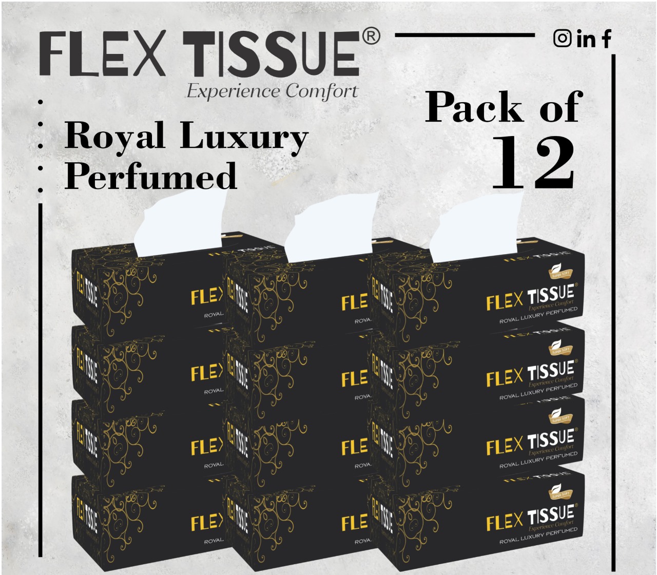 Flex Tissue Box Luxary size Perfumed (Pure Quality) (100x2 ply) (Pack of 12)