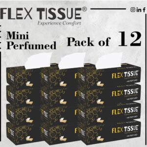 Flex Tissue Box Car pack Mini size Perfumed– White Pure Quality (50x2 ply) (Pack of 12)